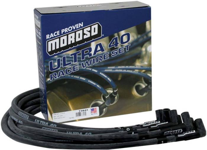 Moroso Performance - MOR73843 - Ignition Wire Set,Ultra 40,Sleeved, BBC, Jesel Front Drive Distributor, 90 Degree, Black