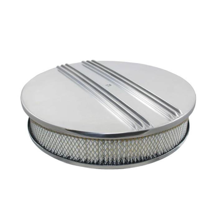 Top Street Performance - Top Street Performance Air Cleaner Kit 14 in Round Center Finned Top Paper Filter Flat Base Polished Aluminum SP6340