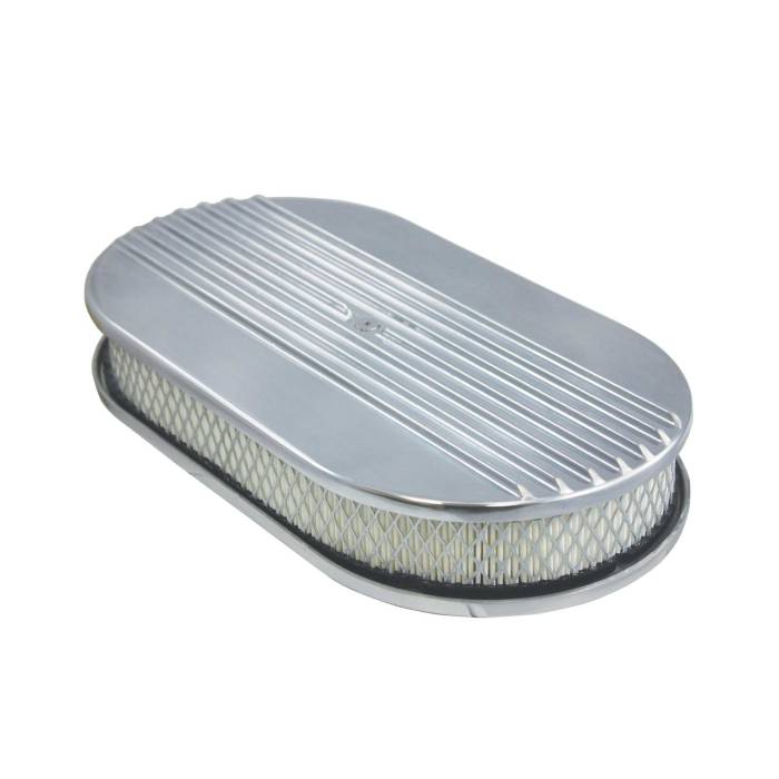 Top Street Performance - Top Street Performance Air Cleaner Kit 15 in Round Oval Half Finned Top Paper Filter Flat Base Polished Aluminum SP6491