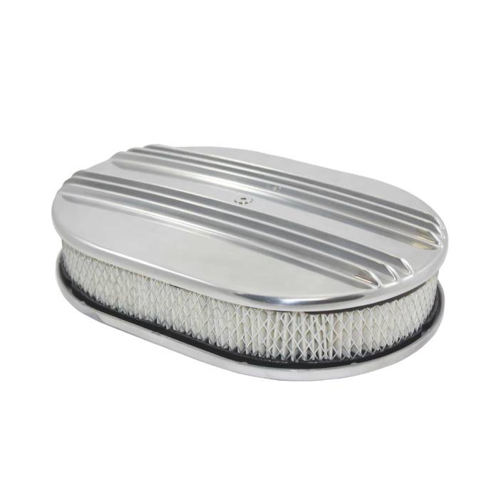 Top Street Performance - Top Street Performance Air Cleaner Kit 12 in Oval Center Finned Top Paper Filter Flat Base Polished Aluminum SP6496