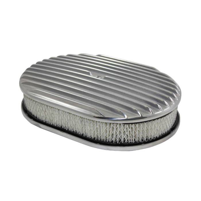 Top Street Performance - Top Street Performance Air Cleaner Kit 12 in Oval Full Finned Top Paper Filter Flat Base Polished Aluminum SP6498