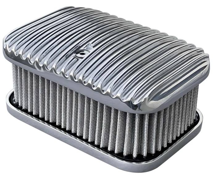 FiTech Fuel Injection - FTH-42401 - FiTech 3x2 D Shaped Air Filter Assembly Polished, Finned Top With Hardware