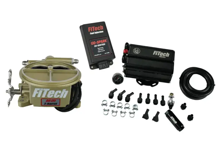FiTech Fuel Injection - Fitech 35591 Go EFI 2 Barrel 400 HP Classic Gold EFI System With Force Fuel Mini Delivery Master Kit
