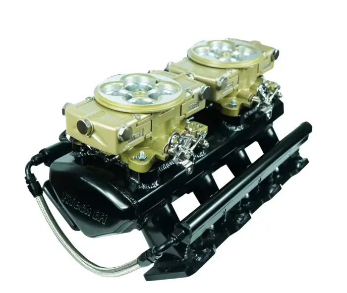 FiTech Fuel Injection - Fitech 70081 Ultimate LS 750 HP Dual Quad Classic Gold EFI System With Cathedral Port Intake & Transmission Control
