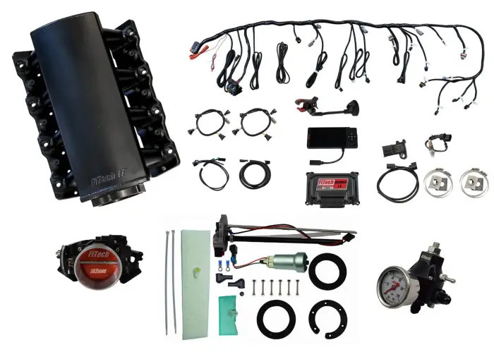 FiTech Fuel Injection - Fitech 76103 Ultimate LS 750 HP EFI System With Short Cathedral Intake, In Tank 440 LPH Pump Module & Go Fuel Regulator Master Kit