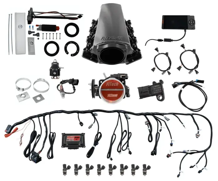 FiTech Fuel Injection - Fitech 76203 Ultimate LS 750 HP EFI System With Short Cathedral Intake, In Tank 340 LPH Pump Module & Go Fuel Regulator Master Kit