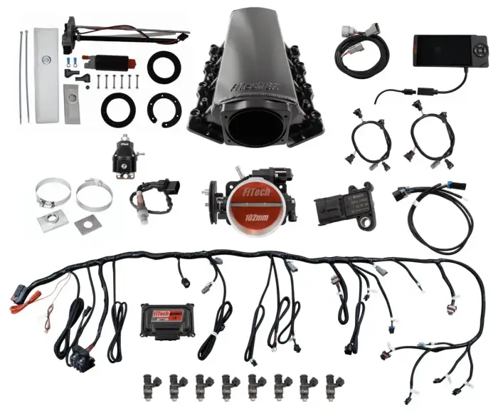 FiTech Fuel Injection - Fitech 76204 Ultimate LS 750 HP EFI System With Short Cathedral Intake, Transmission Control, In Tank 340 LPH Pump Module & Go Fuel Regulator Master Kit