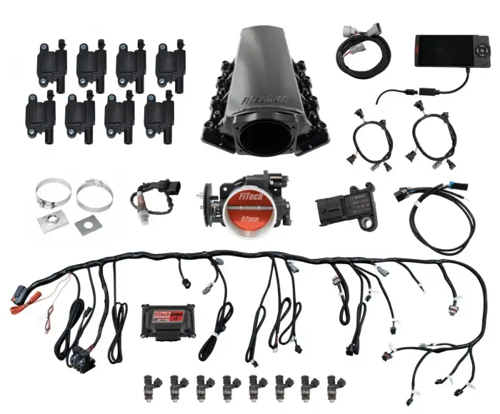 FiTech Fuel Injection - Fitech 78001 Ultimate LS 500 HP EFI System With Short Cathedral Intake & LS3 Coil Pack Set