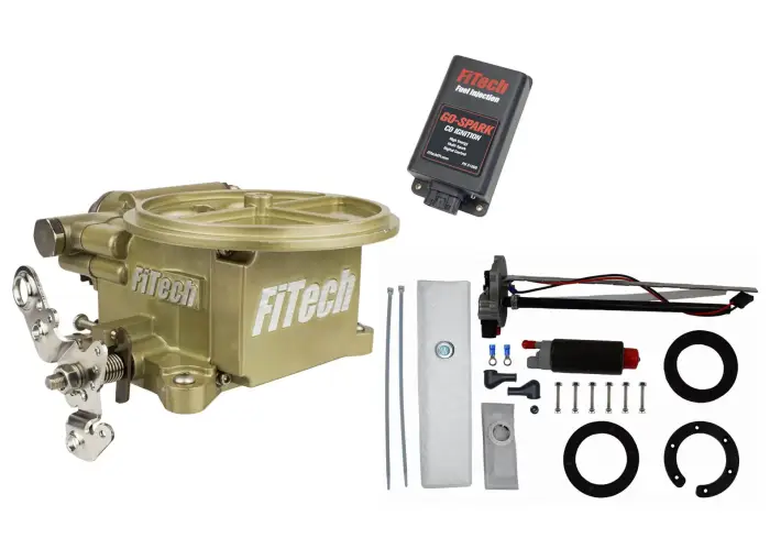 FiTech Fuel Injection - Fitech 93600 Go EFI 2 Barrel 400 HP Classic Gold EFI System With Go Fuel In Tank Master Kit & Go Spark CDI Box