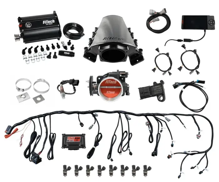 FiTech Fuel Injection - Fitech 75216 Ultimate LS 500 HP EFI System With Short LS7 Port Intake, Transmission Control & Force Fuel Master Kit