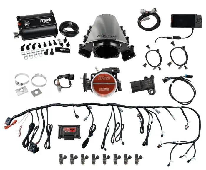 FiTech Fuel Injection - Fitech 75218 Ultimate LS 750 HP EFI System With Short LS7 Port Intake, Transmission Control & Force Fuel Master Kit