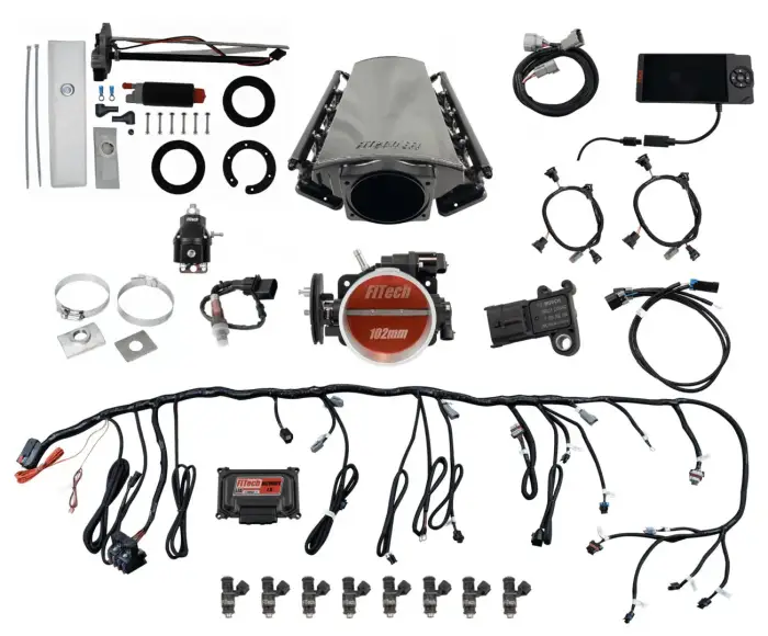 FiTech Fuel Injection - Fitech 76214 Ultimate LS 750 HP EFI System With Short LS3 Port Intake, Transmission Control, In Tank 340 LPH Pump Module & Go Fuel Regulator Master Kit