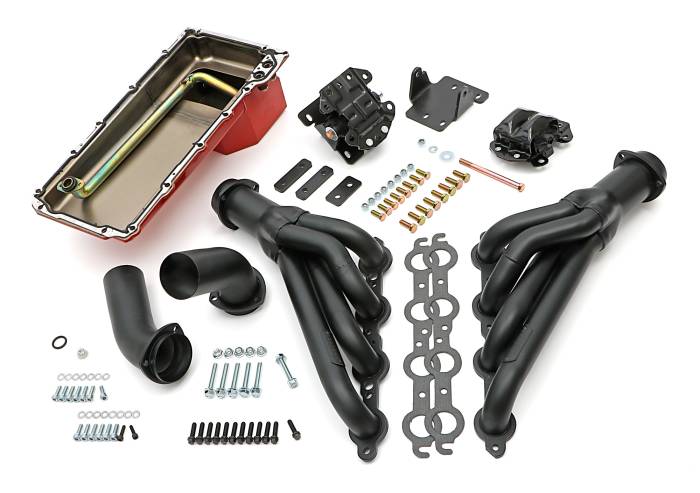 Trans-Dapt Performance  - LS Engine Swap In A Box Kit for LS in 68-72 GM A-Body 4L60E Mid-Length Black Coated Trans Dapt 46004