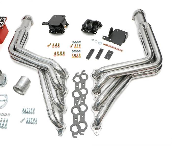 Trans-Dapt Performance  - LS Engine SWAP IN A BOX KIT for LS in 68-72 GM A-Body TH350 or TH400 Long HTC Silver Ceramic Headers Trans Dapt 46017