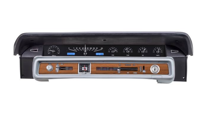 Dakota Digital - Dakota Digital VHX-65F-GAL-K-B - 1965-66 Ford Galaxie VHX System, Black Alloy Style Face, Blue Display