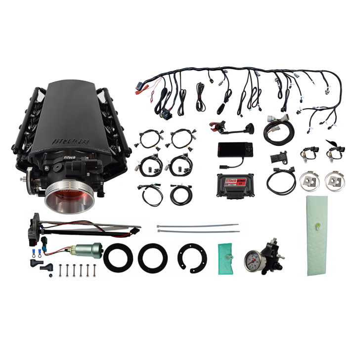 FiTech Fuel Injection - Fitech 76131 Ultimate LS 1000 HP EFI System With Short Cathedral Intake, Transmission Control & In Tank Pump Module & Go Fuel Regulator Master Kit