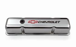 Clearance Items - Proform Parts 141-905 - Stamped Steel Valve Cover - SBC, Chrome, Tall with Baffle, Black Lettering-Red Bowtie (800-141905)