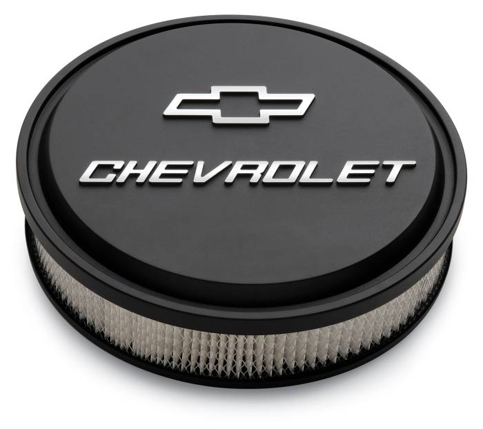 Clearance Items - Proform Parts 141-830 - Slant-Edge Die-Cast Aluminum Air Cleaner Kit, 14" Round, Black Crinkle, Raised Chevrolet & Bowtie Emblem (800-141830)
