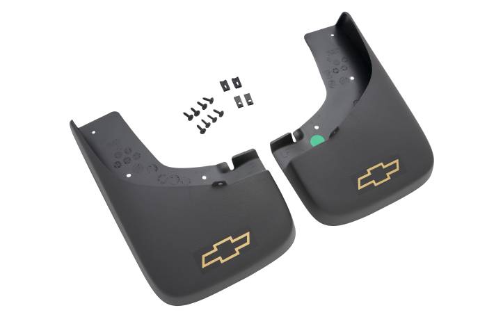 GM (General Motors) - 12499693 - GM Accessories - Custom Molded Splash Guards - With Gold Bowtie Logo - 2004-2006 Chevy Colorado -Rear  - With Wide Profile Factory Fender Flares -2 Pc. Set