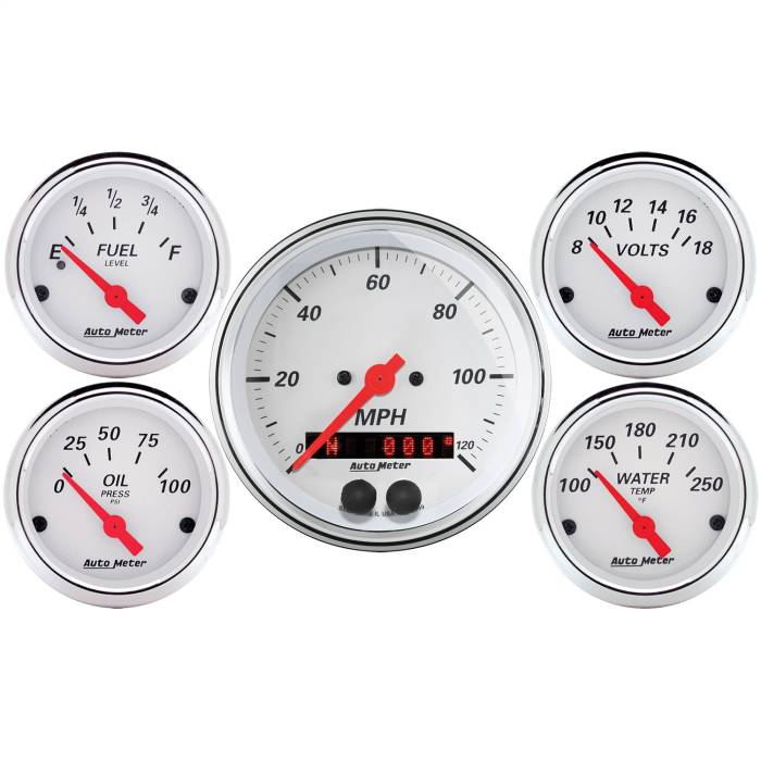 AutoMeter - AutoMeter Arctic White 5 Gauge Set Fuel/Oil/Speedo/Volt/Water 1350