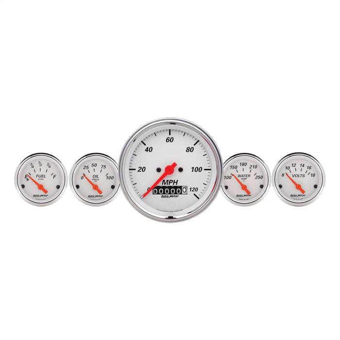 AutoMeter - AutoMeter Arctic White 5 Gauge Set Fuel/Oil/Speedo/Volt/Water 1340