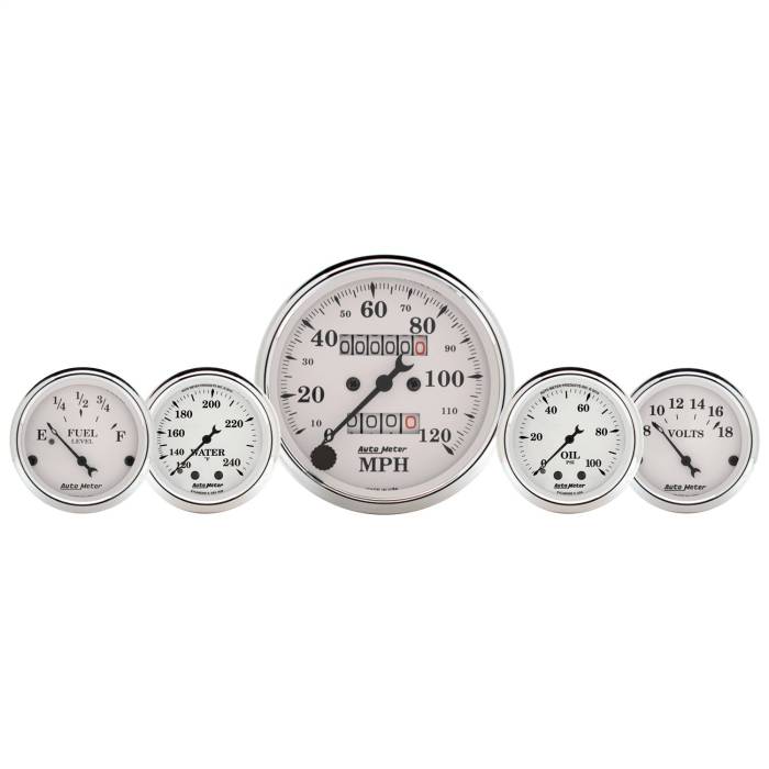 AutoMeter - AutoMeter Old Tyme White 5 Gauge Set Fuel/Oil/Speedo/Volt/Water 1611