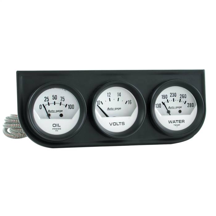 AutoMeter - AutoMeter Autogage White Oil/Volt/Water Black Steel Console 2324