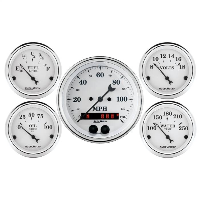 AutoMeter - AutoMeter Old Tyme White 5 Gauge Set Fuel/Oil/Speedo/Volt/Water 1650