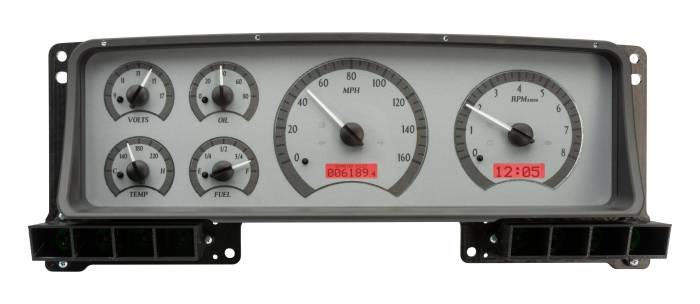 Dakota Digital - DAKVHX-87F-PU-S-R - 1987-91 Ford Pickup VHX System, Silver Alloy Style Face, Red Display