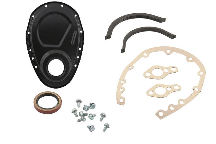 Timing-Cover-Kit---Flat-Black---Small-Block-Chevy