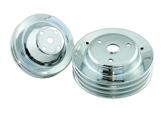 Chrome-Pulley-Set---Double-Groove-Upper,-Triple-Groove-Lower