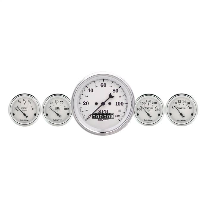 AutoMeter - AutoMeter Old Tyme White 5 Gauge Set Fuel/Oil/Speedo/Volt/Water 1640