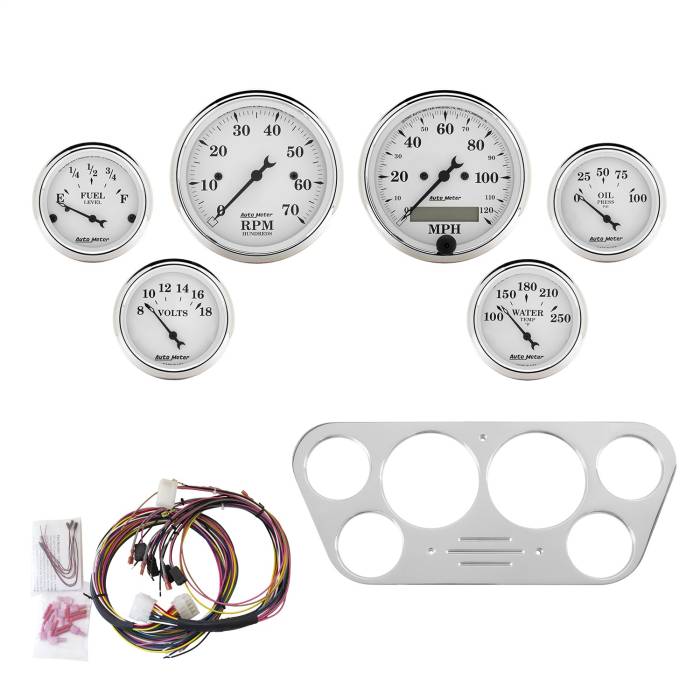 AutoMeter - AutoMeter Old Tyme White 6 Gauge Set RPM/MPH/Fuel/Oil/Wtr/Bat 7048-OTW