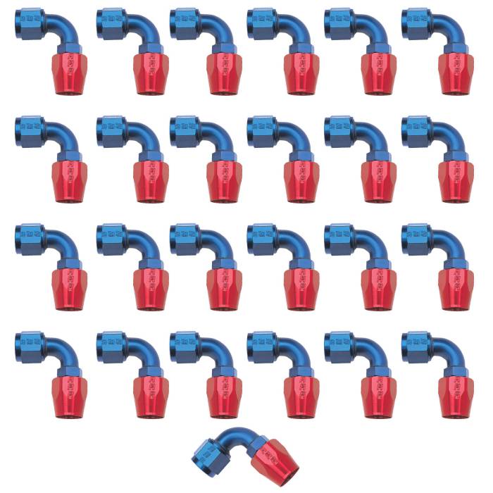 Russell - Russell 6AN ProClassic Swivel 90 Degree 1/2" Radius Hose End, Red/Blue Finish - 25 Pack 610168