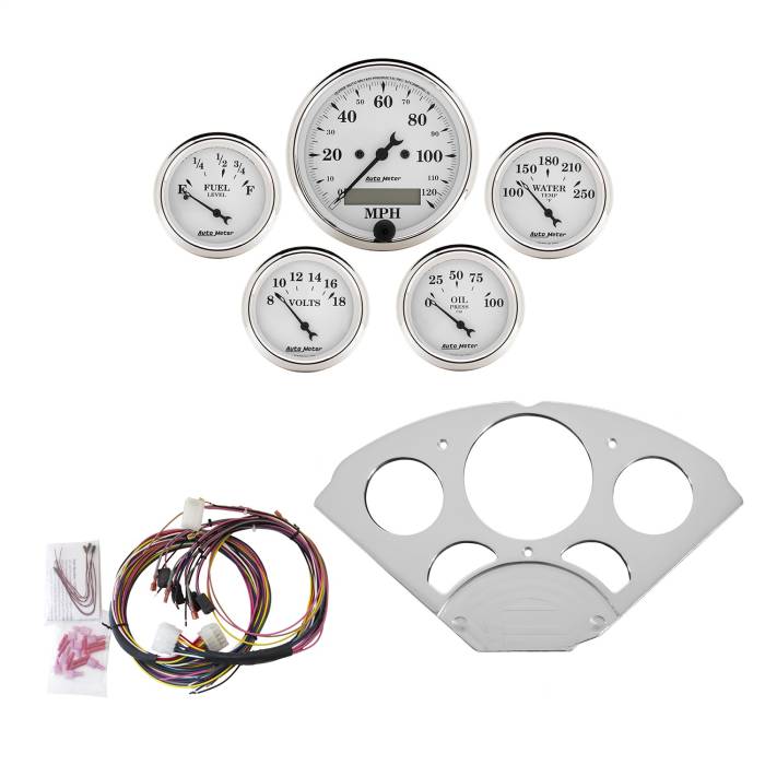 AutoMeter - AutoMeter Old Tyme White 5 Gauge Set MPH/OilP/Water/Volt/Fuel 7033-OTW