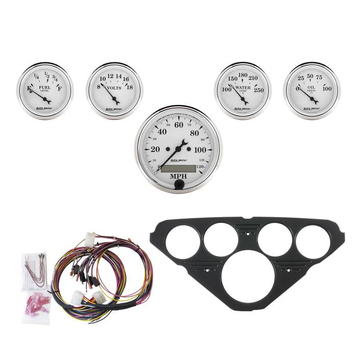 AutoMeter - AutoMeter Old Tyme White 5 Gauge Set MPH/Fuel/Oil/Wtr/Bat 7049-OTW