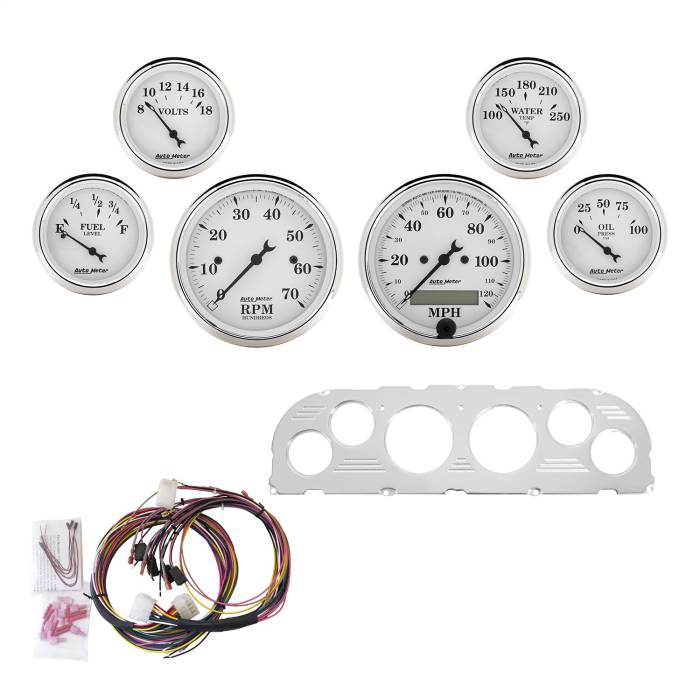 AutoMeter - AutoMeter Old Tyme White 6 Gauge Set RPM/MPH/Fuel/Oil/Wtr/Bat 7047-OTW