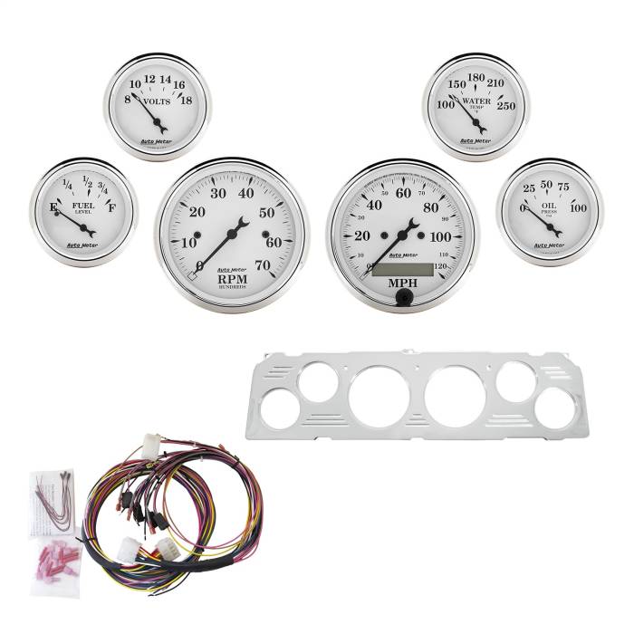 AutoMeter - AutoMeter Old Tyme White 5 Gauge Set MPH/Fuel/Oil/Wtr/Bat 7043-OTW