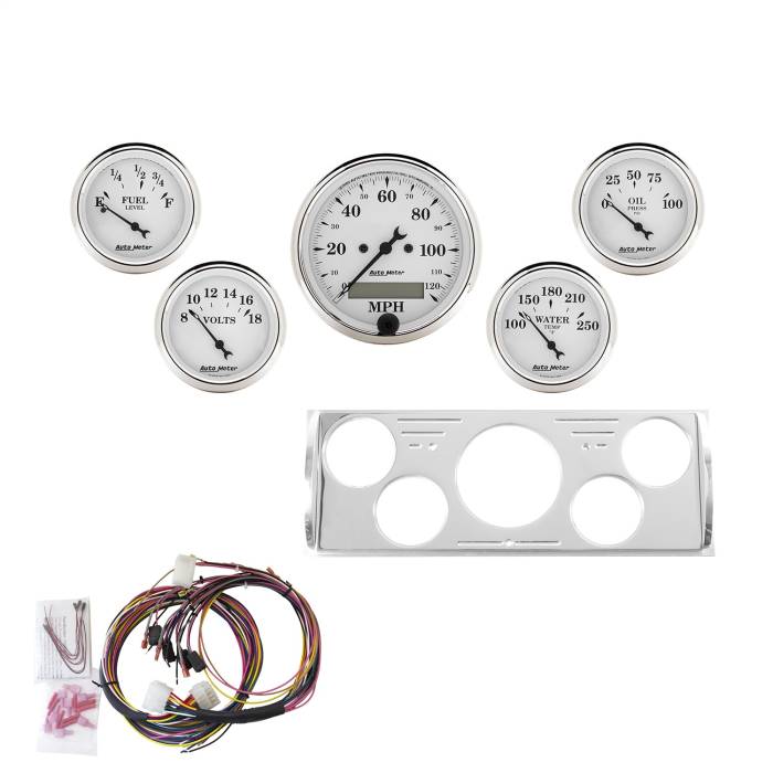 AutoMeter - AutoMeter Old Tyme White 5 Gauge Set MPH/Fuel/Oil/Wtr/Bat 7057-OTW