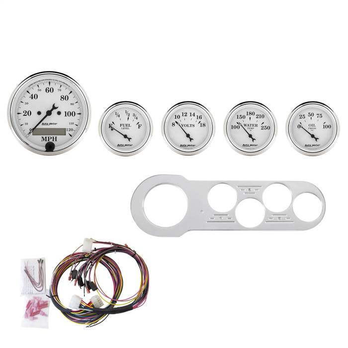 AutoMeter - AutoMeter Old Tyme White 5 Gauge Set MPH/OilP/Water/Volt/Fuel 7042-OTW