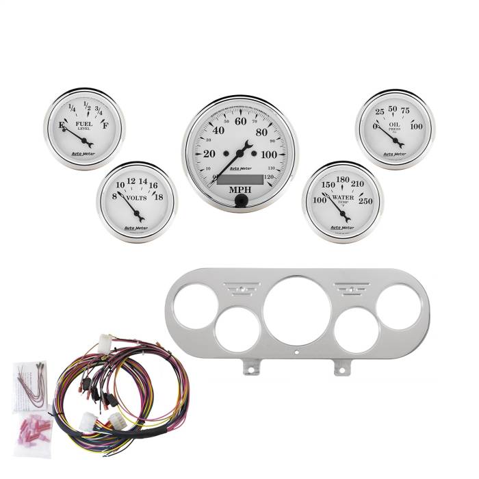 AutoMeter - AutoMeter Old Tyme White 5 Gauge Set MPH/Fuel/Oil/Wtr/Bat 7044-OTW