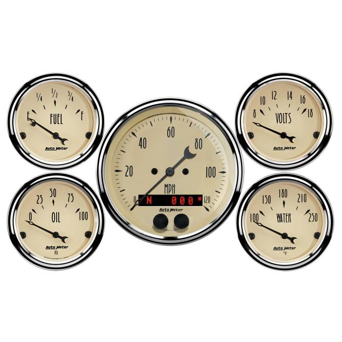 AutoMeter - AutoMeter Antique Beige 5 Gauge Set Fuel/Oil/Speedo/Volt/Water 1850