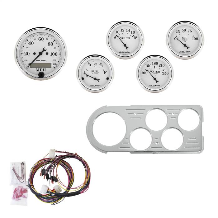 AutoMeter - AutoMeter Old Tyme White 5 Gauge Set MPH/Fuel/Oil/Wtr/Bat 7046-OTW