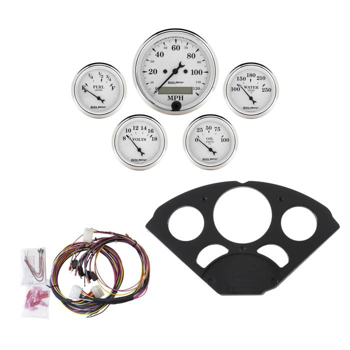 AutoMeter - AutoMeter Old Tyme White 5 Gauge Set MPH/Fuel/Oil/Wtr/Bat 7055-OTW