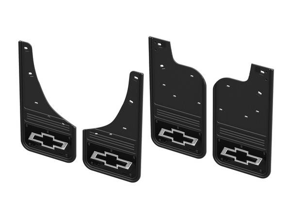 GM (General Motors) - 19540129 Splash Guards, Front and Rear Rubber No-Drill Black Wrap Gatorback Mud Flap Kit with Black Bowtie by Truck Hardware