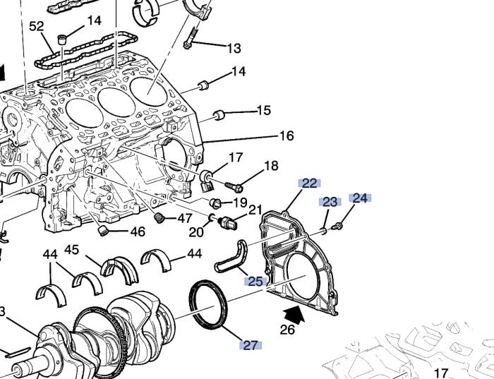 GM (General Motors) - 12715134 Crankshaft Rear Oil Seal and Housing