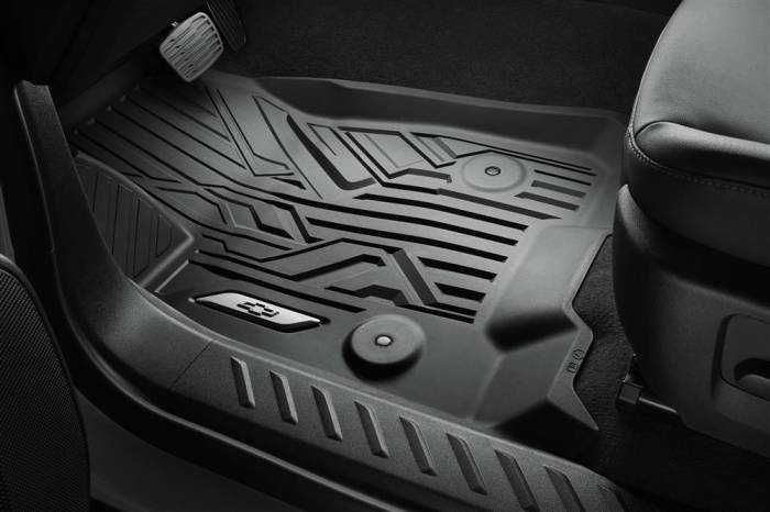 GM (General Motors) - 85654725 First-Row Premium All-Weather Floor Liners in Jet Black with Bowtie Logo