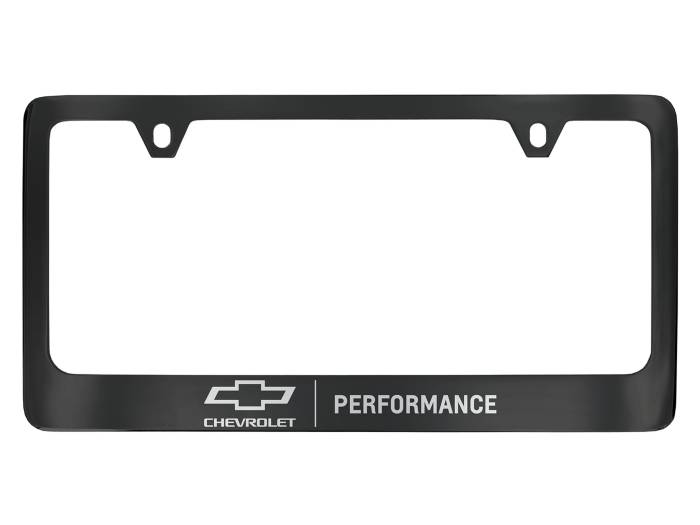 General Motors - 19368106 License Plate Frame in Black with Chrome Bowtie Logo and Performance Script