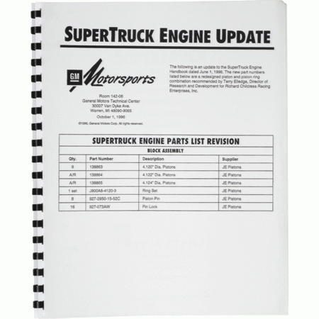 Chevrolet Performance Parts - 12370844 - Chevrolet Performance SuperTruck Engine Handbook