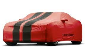 GM (General Motors) - 92223303 - 2011-15 Chevy Camaro Convertible Car Cover - Red With Black Stripes And Camaro Logo, For Outdoor Use